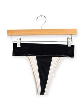 FP Beach Bikini Bottom XS Black & White High Rise Cheeky Free People Swim Bottom